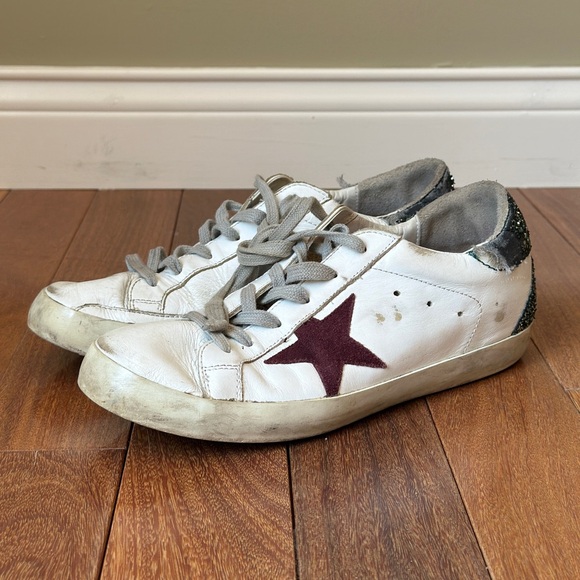 Women  Super-Star Sneakers EU 40 US 10 Leather Burgundy Star Glitter